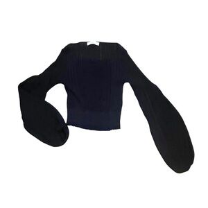 NWOT Zara black dressier slightly sheer knit bishop sleeve crop top S